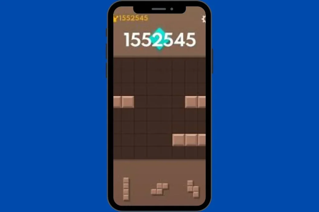 Block Blast high score display showing 1,552,545 points milestone achievement using unlimited revives and mod features